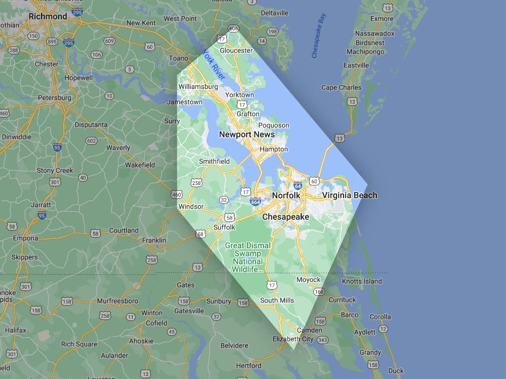 Gray Line Roofing - Chesapeake Services Area Map